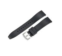 ROUHO Wasserdichtes Silikon Uhrenarmband, Schnellverschluss Fluorkautschuk Armband für Citizen Mido Seiko-Schwarz + Silber Schließe 20mm