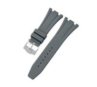 ROUHO Wasserfestes Silikon Uhrenarmband, Verstellbare Dornschließe Ersatz-Uhrenzubehör für Audemars Piguet Royal Oak Casio G-Shock GA-2100-Grau + Silber Schnalle 26mm