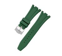 ROUHO Wasserfestes Silikon Uhrenarmband, Verstellbare Dornschließe Ersatz-Uhrenzubehör für Audemars Piguet Royal Oak Casio G-Shock GA-2100-Dunkelgrün + Silber Schnalle 26mm