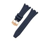ROUHO Wasserfestes Silikon Uhrenarmband, Verstellbare Dornschließe Ersatz-Uhrenzubehör für Audemars Piguet Royal Oak Casio G-Shock GA-2100-Blau + Gold Schnalle 26mm