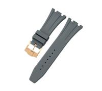 ROUHO Wasserfestes Silikon Uhrenarmband, Verstellbare Dornschließe Ersatz-Uhrenzubehör für Audemars Piguet Royal Oak Casio G-Shock GA-2100-Grau + Gold Schnalle 26mm