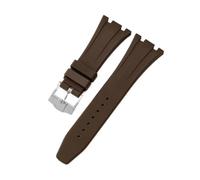 ROUHO Wasserfestes Silikon Uhrenarmband, Verstellbare Dornschließe Ersatz-Uhrenzubehör für Audemars Piguet Royal Oak Casio G-Shock GA-2100-Braun + Silber Schnalle 26mm