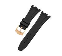 ROUHO Wasserfestes Silikon Uhrenarmband, Verstellbare Dornschließe Ersatz-Uhrenzubehör für Audemars Piguet Royal Oak Casio G-Shock GA-2100-Schwarz + Gold Schnalle 28mm