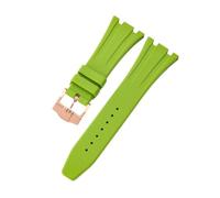 ROUHO Wasserfestes Silikon Uhrenarmband, Verstellbare Dornschließe Ersatz-Uhrenzubehör für Audemars Piguet Royal Oak Casio G-Shock GA-2100-Grün + Roségold Schnalle 26mm