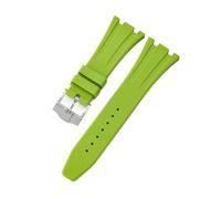 ROUHO Wasserfestes Silikon Uhrenarmband, Verstellbare Dornschließe Ersatz-Uhrenzubehör für Audemars Piguet Royal Oak Casio G-Shock GA-2100-Grün + Silber Schnalle 26mm
