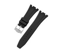 ROUHO Wasserfestes Silikon Uhrenarmband, Verstellbare Dornschließe Ersatz-Uhrenzubehör für Audemars Piguet Royal Oak Casio G-Shock GA-2100-Schwarz + Silber Schnalle 26mm