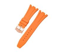 ROUHO Wasserfestes Silikon Uhrenarmband, Verstellbare Dornschließe Ersatz-Uhrenzubehör für Audemars Piguet Royal Oak Casio G-Shock GA-2100-Orange + Roségold Schnalle 26mm