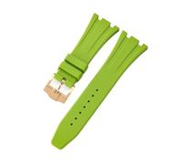 ROUHO Wasserfestes Silikon Uhrenarmband, Verstellbare Dornschließe Ersatz-Uhrenzubehör für Audemars Piguet Royal Oak Casio G-Shock GA-2100-Grün + Gold Schnalle 26mm