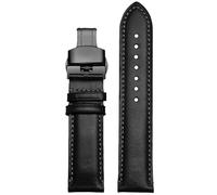 ROUHO Weiches Echtleder Uhrenarmband Haltbares Klassisches Ersatz Herrenuhr Band für Citizen JY8037 JY8031 CB5848 AT8040-Schwarz + Schwarz Faltschließe 23mm