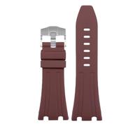 ROUHO Weiches Silikon Uhrenarmband 27mm, Ersatz Uhrenband Wasserdichtes Kautschuk Armband für Audemars Piguet Royal Oak 15500/15510 26331-Braun + Silber Schließe