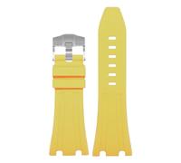 ROUHO Weiches Silikon Uhrenarmband 27mm, Ersatz Uhrenband Wasserdichtes Kautschuk Armband für Audemars Piguet Royal Oak 15500/15510 26331-Gelb + Silber Schließe