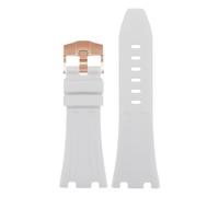 ROUHO Weiches Silikon Uhrenarmband 27mm, Ersatz Uhrenband Wasserdichtes Kautschuk Armband für Audemars Piguet Royal Oak 15500/15510 26331-Weiß + Roségold Schließe