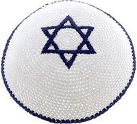 Round Designs Kippa David Stern gestrickt 16cm weiß