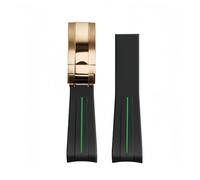 ROUREOX 20mm Gummi Uhrband - Ersatzarmband mit gebogenen Zungenenden für Rolex Submariner Green/Date Black-Grüne Linie + Rose Gold Verschluss