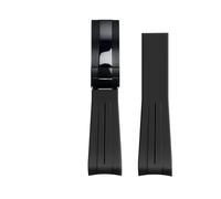 ROUREOX 20mm Gummi Uhrband - Ersatzarmband mit gebogenen Zungenenden für Rolex Submariner Green/Date Black-Schwarze Linie + Schwarze Verschluss