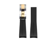 ROUREOX 20mm Gummi Uhrband - Ersatzarmband mit gebogenen Zungenenden für Rolex Submariner Green/Date Black-Schwarze Linie + Zweifarbige Rose Gold Verschluss