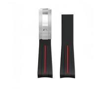 ROUREOX 20mm Gummi Uhrband - Ersatzarmband mit gebogenen Zungenenden für Rolex Submariner Green/Date Black-Rote Linie + Silber Verschluss