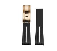 ROUREOX 20mm Gummi Uhrband - Ersatzarmband mit gebogenen Zungenenden für Rolex Submariner Green/Date Black-Weiße Linie + Rose Gold Verschluss