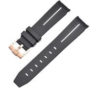 ROUREOX 21mm Gummi Uhrband Ersatzarmband Accessoire für Herren für Rolex Sea-Dweller-Schwarz + Weiß Linie + Rose Gold Schnalle