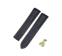 ROUREOX 22mm Kautschuk-Silikon-Uhrarmband Spitzverschluss-Armband für Omega AT150 300 De Ville Planet Ocean-Schwarz + Orange Linie + Goldschnalle