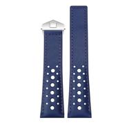 ROUREOX 22mm Rally Leder Uhrenarmband Perforiert, Racing Echtleder Ersatzband mit Faltschließe für Tag Heuer Monaco Gulf Oil Collaboration CBL2115-Blau+Blau+Silber