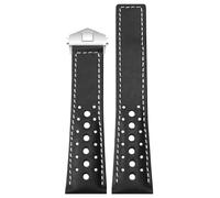 ROUREOX 22mm Rally Leder Uhrenarmband Perforiert, Racing Echtleder Ersatzband mit Faltschließe für Tag Heuer Monaco Gulf Oil Collaboration CBL2115-Schwarz+Weiß+Silber