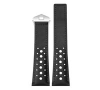 ROUREOX 22mm Rally Leder Uhrenarmband Perforiert, Racing Echtleder Ersatzband mit Faltschließe für Tag Heuer Monaco Gulf Oil Collaboration CBL2115-Schwarz+Schwarz+Silber