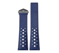 ROUREOX 22mm Rally Leder Uhrenarmband Perforiert, Racing Echtleder Ersatzband mit Faltschließe für Tag Heuer Monaco Gulf Oil Collaboration CBL2115-Blau+Blau+Schwarz