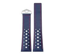 ROUREOX 22mm Rally Leder Uhrenarmband Perforiert, Racing Echtleder Ersatzband mit Faltschließe für Tag Heuer Monaco Gulf Oil Collaboration CBL2115-Blau+Rot+Silber