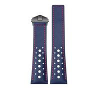 ROUREOX 22mm Rally Leder Uhrenarmband Perforiert, Racing Echtleder Ersatzband mit Faltschließe für Tag Heuer Monaco Gulf Oil Collaboration CBL2115-Blau+Rot+Schwarz