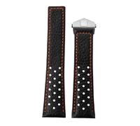 ROUREOX 22mm Vintage Leder Uhrenarmband Perforiert, Racing Leder Ersatzband mit Faltschließe für Tag Heuer Monaco Carrera-Schwarz+Orange+Silber