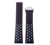 ROUREOX 22mm Vintage Leder Uhrenarmband Perforiert, Racing Leder Ersatzband mit Faltschließe für Tag Heuer Monaco Carrera-Blau+Orange+Silber