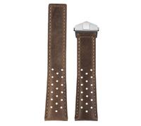 ROUREOX 22mm Vintage Leder Uhrenarmband Perforiert, Racing Leder Ersatzband mit Faltschließe für Tag Heuer Monaco Carrera-Grau+Silber