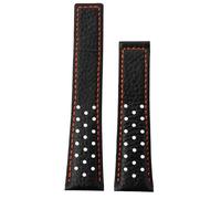 ROUREOX 22mm Vintage Leder Uhrenarmband Perforiert, Racing Leder Ersatzband mit Faltschließe für Tag Heuer Monaco Carrera-Schwarz + Orange