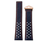 ROUREOX 22mm Vintage Leder Uhrenarmband Perforiert, Racing Leder Ersatzband mit Faltschließe für Tag Heuer Monaco Carrera-Blau+Orange+Roségold