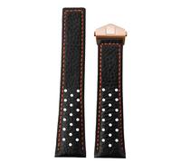 ROUREOX 22mm Vintage Leder Uhrenarmband Perforiert, Racing Leder Ersatzband mit Faltschließe für Tag Heuer Monaco Carrera-Schwarz+Orange+Roségold