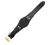 ROUREOX 22mm Weiches Echtleder-Uhrenarmband Edelstahl-Schloss Herren-Rindleder-Uhrenband für FOSSIL CH2564 CH2565-Schwarz B+Gold