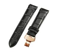 ROUREOX 24mm Echtleder-Ersatz-Uhrenarmband Metall-Faltverschluss Echtleder-Uhrenband für Tissot Couturier Series-Schwarz + Roségold