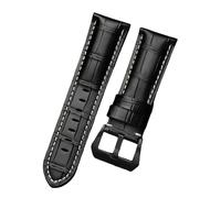 ROUREOX 26mm Uhrenarmband aus Handgenarbtem Leder, Ersatzband mit Polierter Edelstahl-Dornschließe für Panerai Radiomir & Luminor Series-Schwarz Weiß+Schwarz 24mm