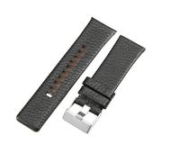 ROUREOX 27mm Leder-Uhrenband Ersatz Edelstahl-Schloss Rindleder-Uhrenarmband für Diesel DZ4323 7312 7314 1657 4318-Schwarz + Silber