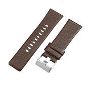ROUREOX 27mm Leder-Uhrenband Ersatz Edelstahl-Schloss Rindleder-Uhrenarmband für Diesel DZ4323 7312 7314 1657 4318-Braun + Silber