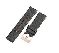 ROUREOX 27mm Leder-Uhrenband Ersatz Edelstahl-Schloss Rindleder-Uhrenarmband für Diesel DZ4323 7312 7314 1657 4318-Schwarz + Roségold