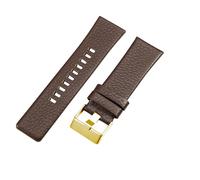 ROUREOX 27mm Leder-Uhrenband Ersatz Edelstahl-Schloss Rindleder-Uhrenarmband für Diesel DZ4323 7312 7314 1657 4318-Braun + Gold