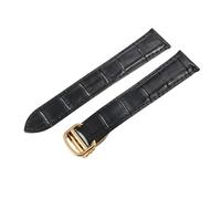 ROUREOX Echtes Leder Uhrenarmband Edelstahl-Klappschloss Quick-Release Lederuhrenarmband für Cartier Tank Collection-Schwarz + Gold 25mm