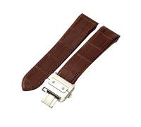 ROUREOX Echtes Leder Uhrenarmband Edelstahl-Knopfschloss Ersatzarmband für Cartier Santos Series-Braun + Silber 23mm