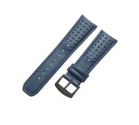 ROUREOX Echtes Leder Uhrenarmband Edelstahlschloss Gebogene Ösenverbindung Ersatzarmband für Citizen Eco-Drive Skyhawk Blue Angels-Blau + Schwarz 22mm