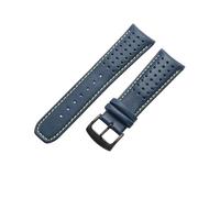 ROUREOX Echtes Leder Uhrenarmband Edelstahlschloss Gebogene Ösenverbindung Ersatzarmband für Citizen Eco-Drive Skyhawk Blue Angels-Blau + Gelb + Schwarz 22mm
