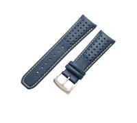 ROUREOX Echtes Leder Uhrenarmband Edelstahlschloss Gebogene Ösenverbindung Ersatzarmband für Citizen Eco-Drive Skyhawk Blue Angels-Blau + Gelb + Silber 23mm