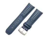 ROUREOX Echtes Leder Uhrenarmband Edelstahlschloss Gebogene Ösenverbindung Ersatzarmband für Citizen Eco-Drive Skyhawk Blue Angels-Blau + Silber 23mm