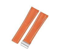 ROUREOX Echtes Leder Uhrenarmband Verstellbarer Scharnierverschluss Ersatz Rindernuhrenarmband für BREITLING Navitimer Superocean Avenger Transocean-Orange + Silber 22mm
